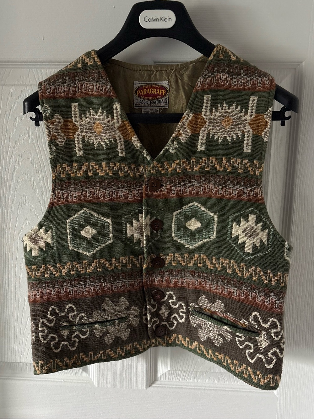 1990s Vintage Paragraff Southwestern Tapestry Vest Boho Western Size S